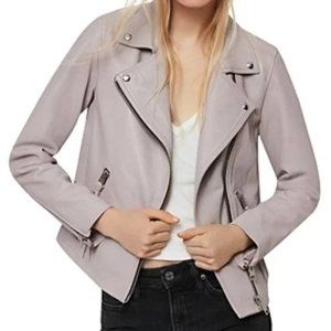 ALLSAINTS Lamb Leather Soft Lavendar Purple Dalby Biker Jacket Moto Size 8 Women